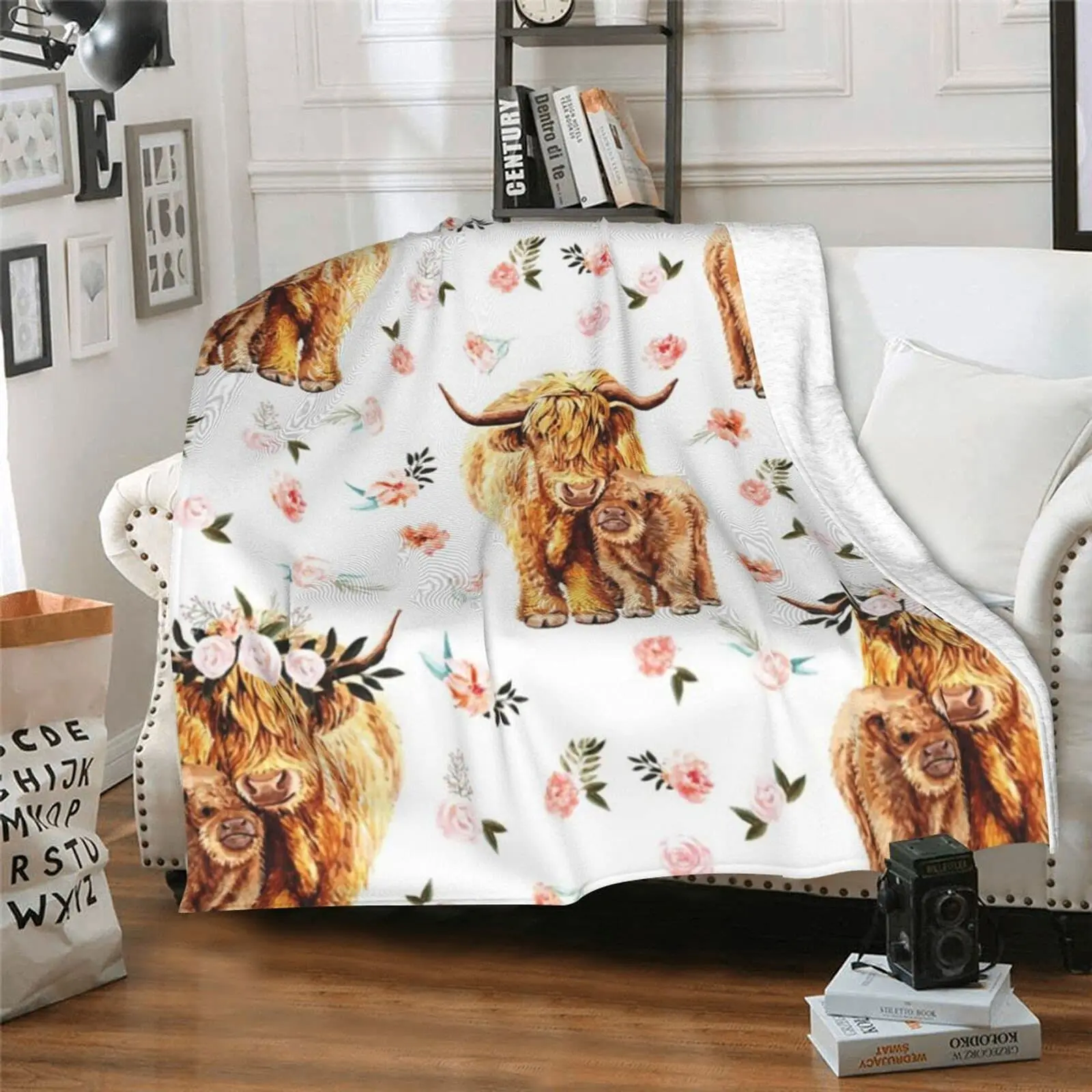 Highland Home Textiles - Koc z motywem krowy szkockiej, miękki
