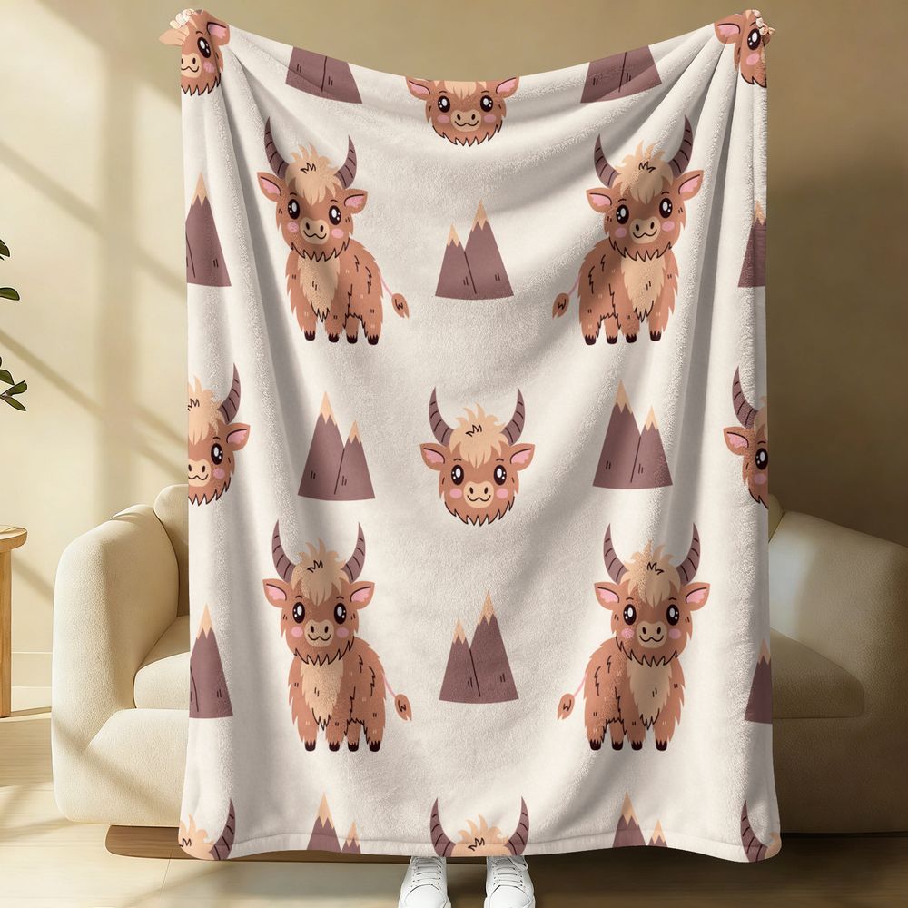 Highland Home Textiles - Uroczy koc flanelowy z nadrukiem krowy
