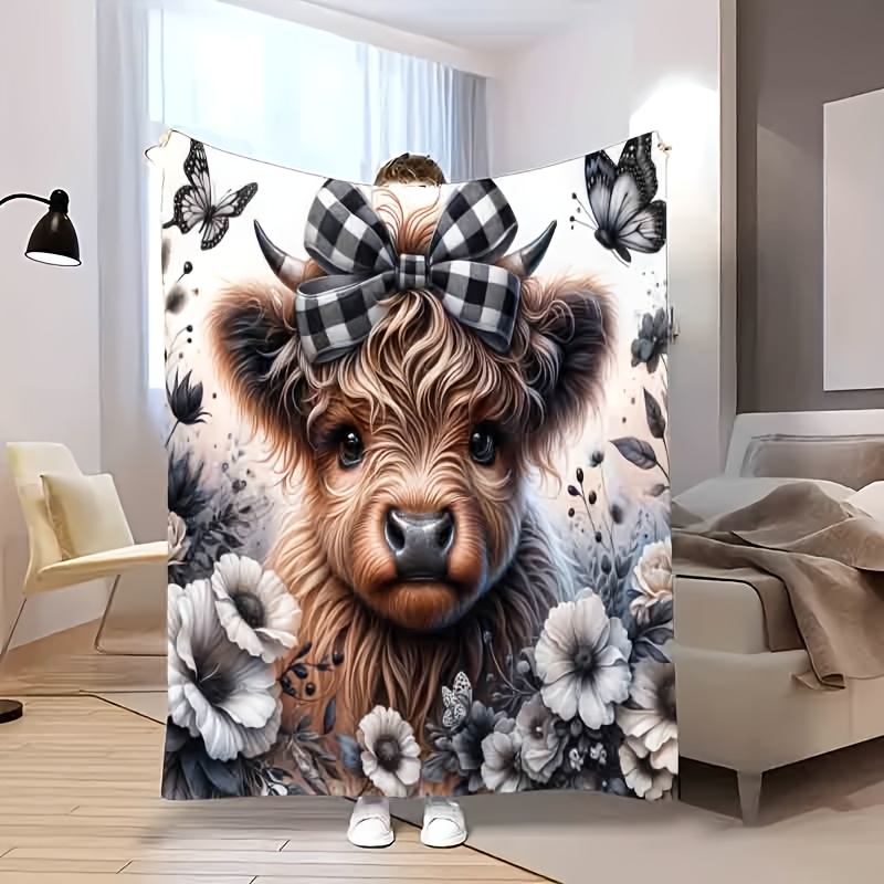 Highland Home Textiles - Koc w kratę z krową szkocką
