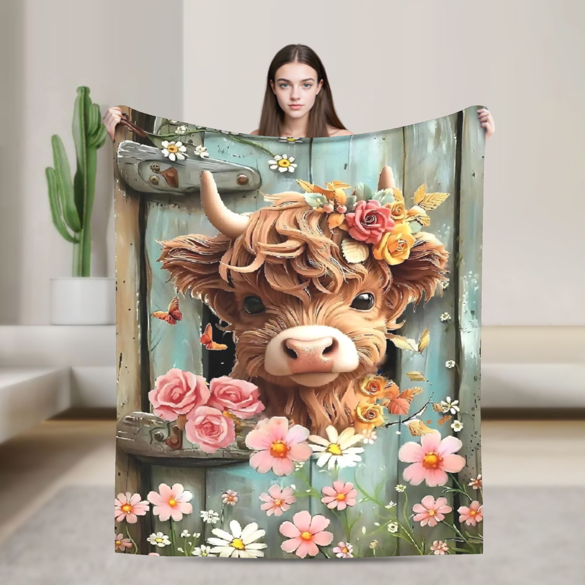 Highland Home Textiles - Koc z motywem krowy szkockiej w