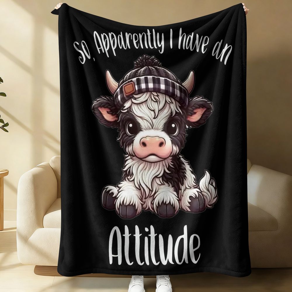 Highland Home Textiles - Koc Flanelowy z Motywem Bydła Szkockiego