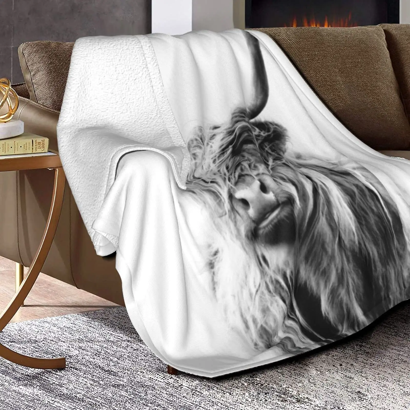 Koc z motywem krowy szkockiej, – Highland Home Textiles recenzja i cena